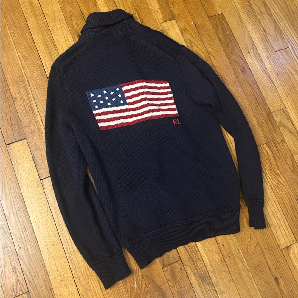 🇺🇸Polo Ralph Lauren RL Olympic Unisex Dark Blue Cardigan Button up Sweater